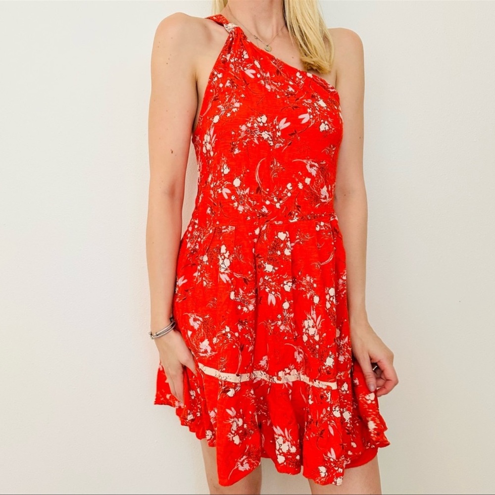 FREE PEOPLE DRESS RED ONE SHOULDER SIZE MEDIUM